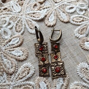 Elegant Gold and Red Dangle Earrings